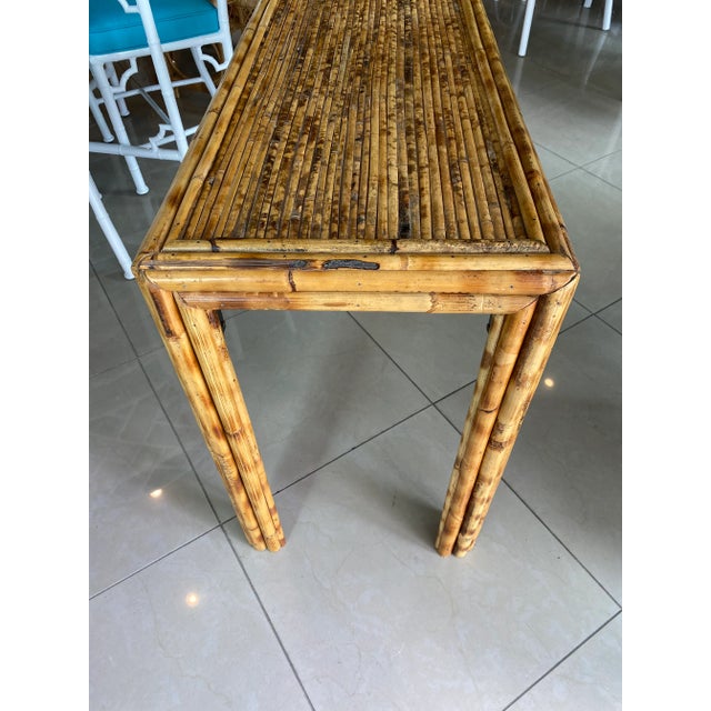 Vintage Tortoise Bamboo Reed Console Sofa Entry Table For Sale - Image 9 of 13