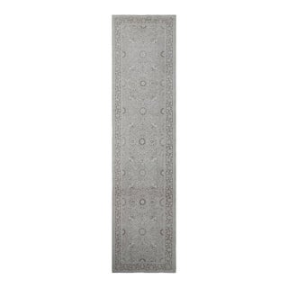 15' Ariana Hand-Knotted Tabriz Design Runner - Grey & Cotton Highlights For Sale