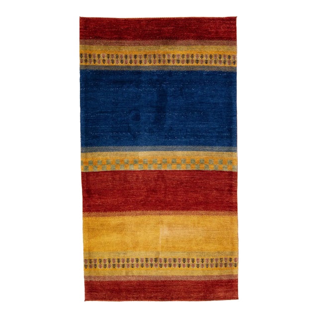 Geometric Multicolor Modern Handmade Persian Gabbeh Wool Rug For Sale