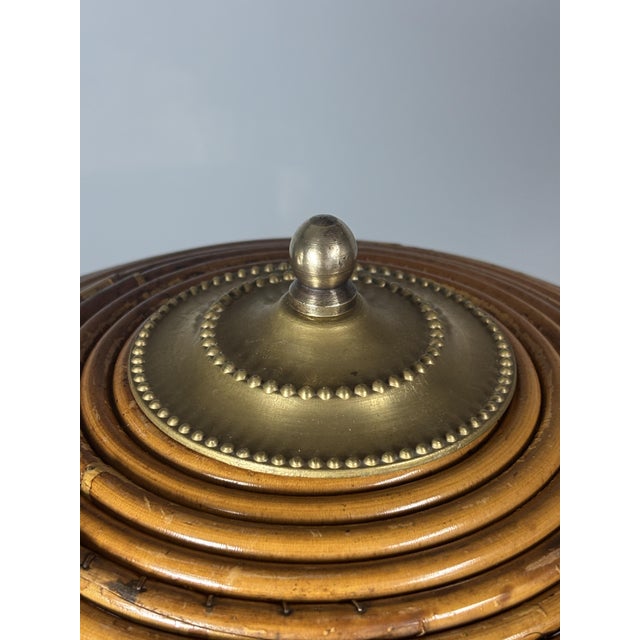 1970s Mid-Century Pencil Reed Rattan Bamboo and Brass Table Lamp, 1970s For Sale - Image 5 of 17
