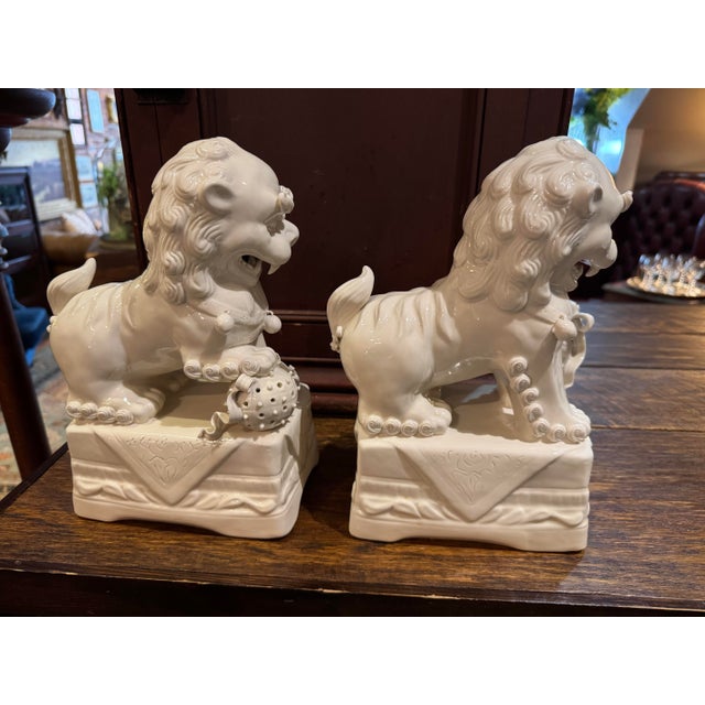 1990s Pair Vintage Blanc De Chine Foo Dogs For Sale - Image 5 of 12