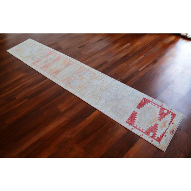 Tribal Hand-Made Turkish Runner Rug . Soft Colors Tribal Herki Runner Rug Hallway Decor - 2′4″ × 13′ For Sale - Image 3 of 12