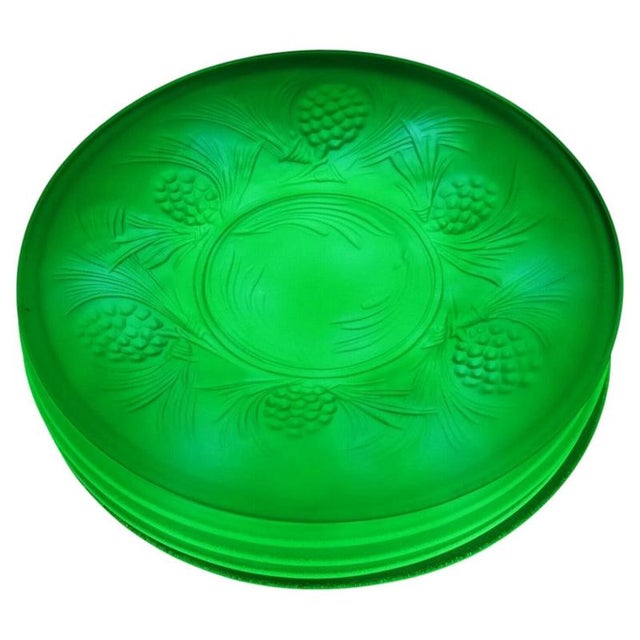 Art Deco Jobling Jade Green Fircone Uranium Glass Plates, 1930s, Set of 6 For Sale - Image 13 of 13