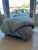 Art Deco Vintage Blue Ottoman With Chevron Fabric For Sale - Image 3 of 6