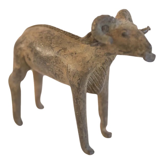 Vintage African Imperfect Ram With Leaf Sculpture For Sale
