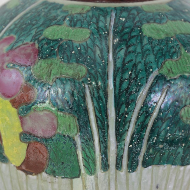 Antique Famille Rose Bok Choy Porcelain Table Lamp With Cabbage Leaf and Butterfly Motif For Sale - Image 12 of 13