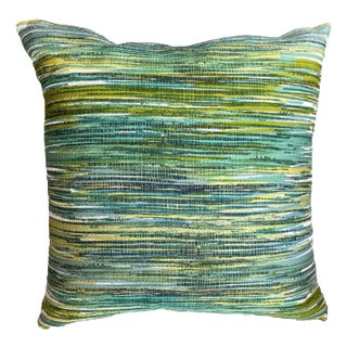 Green & Blue Abstract Stripe Throw Pillow For Sale