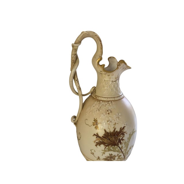 Antique 14" Royal Worcester Snake Handle Ewer Shape 137 A. Stowell Boston Blush Ivory Made in England C. 1880s-1890s For Sale - Image 4 of 8