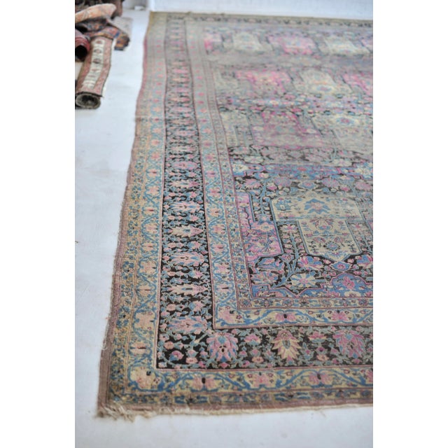 Textile Antique Persian Kermanshah Charcoal, Magenta & Denim Blue Garden Inspired Design Rug, 11.4 x 17.7 For Sale - Image 7 of 11