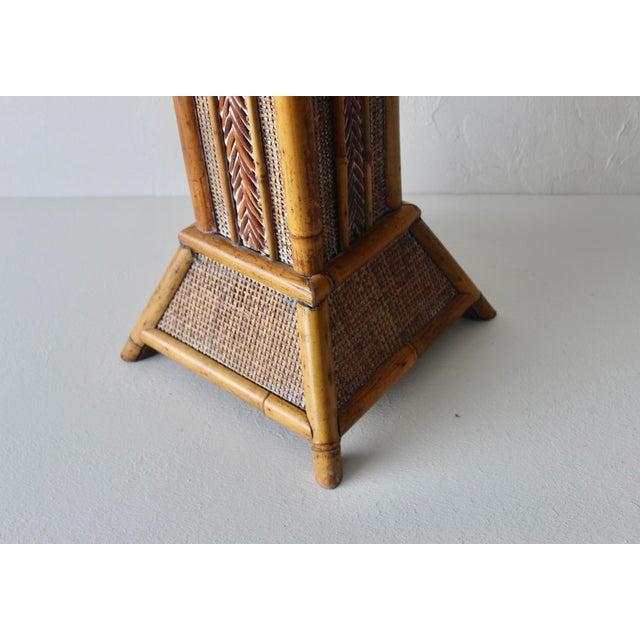 Vintage Bamboo Rattan Pedestal Column Plant Stand For Sale - Image 9 of 14