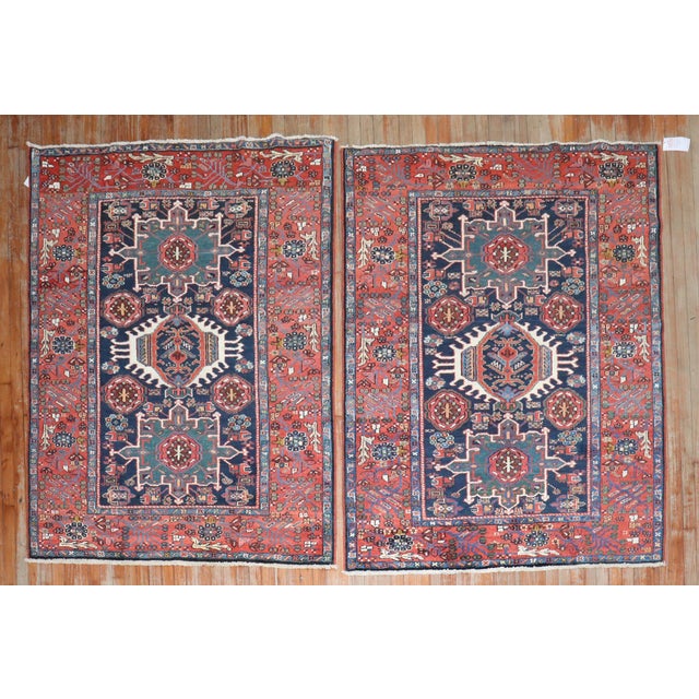Early 20th Century Antique Zabihi Collection Navy Heriz Accent Rugs - A Pair - 4'10" x 6'1" For Sale - Image 5 of 12
