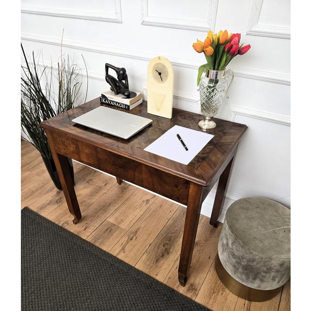 Mid-Century Art Deco Italian Walnut Burl Wood Writing Desk Table, 1960s For Sale - Image 6 of 11