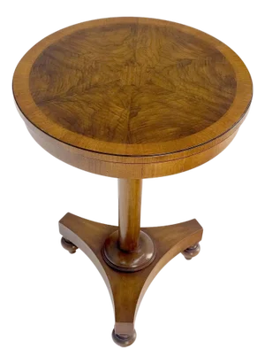 John Widdicomb Very Fine Burl Wood Round Top Triangle Base Side End Table Stand