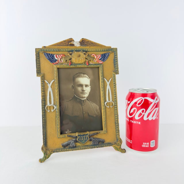 1910s Wwi Judd Cast Iron Picture Frame With Silver Star Soldier Photo - Waco Tex For Sale - Image 12 of 12