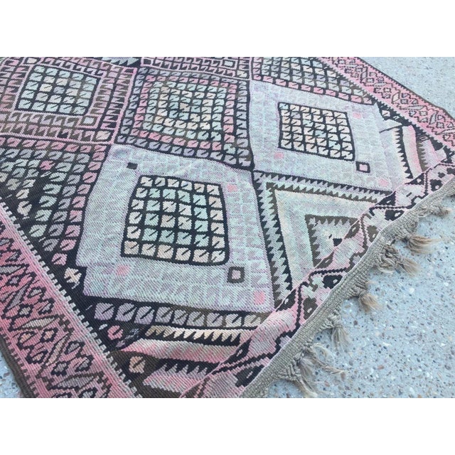 Vintage Turkish Shabby Wool Kilim Rug For Sale - Image 4 of 12