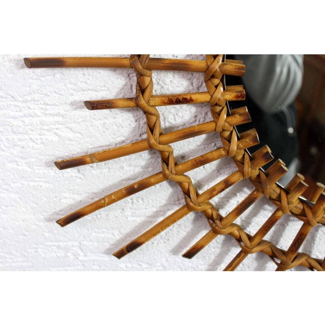 1970s Rattan Framed Sunburst Mirror, 1970s For Sale - Image 5 of 10