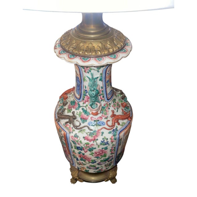 19th Century 19th Century Chinese Famille Rose Porcelain & Bronze Table Lamp For Sale - Image 5 of 8