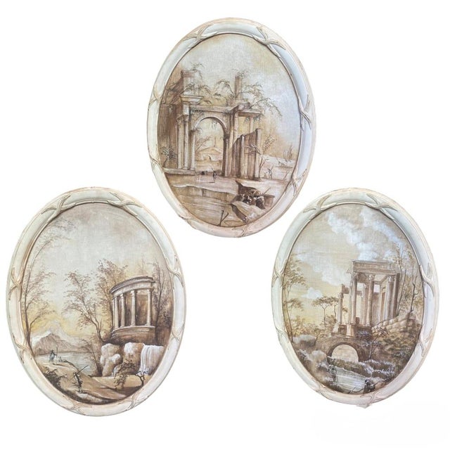 Italian Artist, Grisaille Compositions, Oil on Oval Canvases, 1800s, Set of 3 For Sale - Image 13 of 13