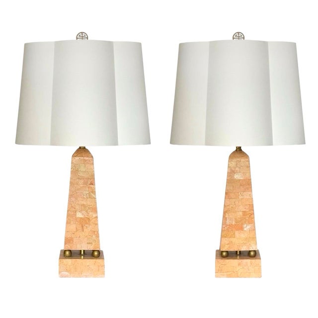 Postmodern 1980s Tessellated Marble and Brass Obelisk Table Lamps by Maitland Smith - A Pair For Sale - Image 3 of 8