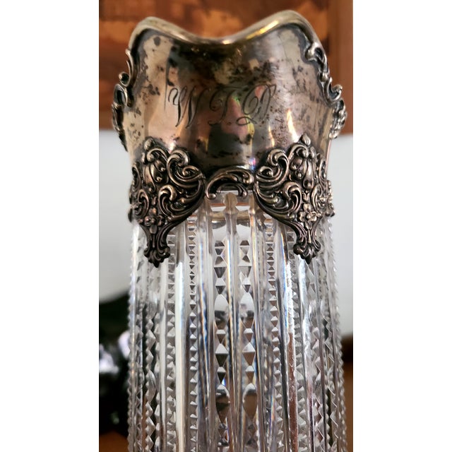 Antique Crystal and Sterling Silver Mounted Pitcher For Sale - Image 4 of 4