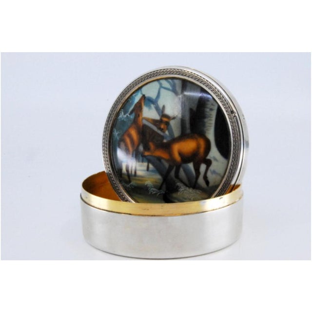 Silver Box with Enameled Image on the Lid with Deer in the Ice For Sale - Image 5 of 11