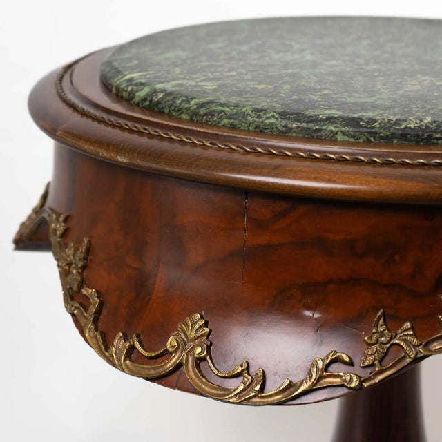 Antique Louis XV Burr Walnut & Marble Side Table With Gilt Brass Accents For Sale In New York - Image 6 of 12