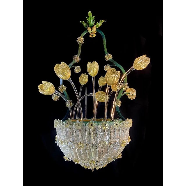Glass Flower Chandelier with Gold Inclusions, 1950s For Sale - Image 17 of 18