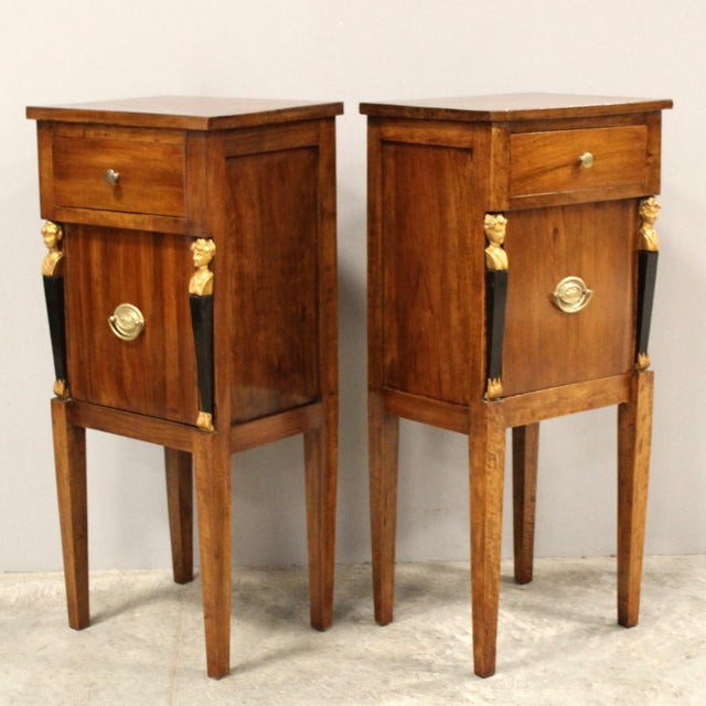 Pair of Directoire bedside tables Solid walnut Late 18th/early 19th century - "Retour d'Egypte" 1798-1805 Origin: Italy...