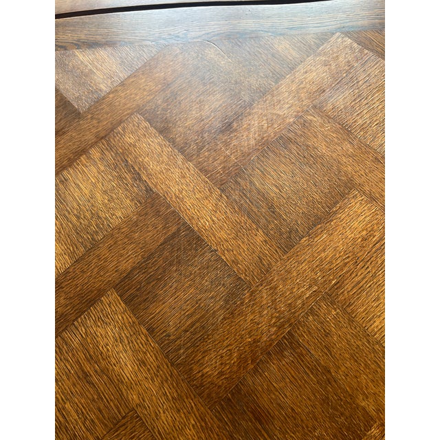 Brown Early 20th Century French Provincial Parquet Oak Dining Table For Sale - Image 8 of 10