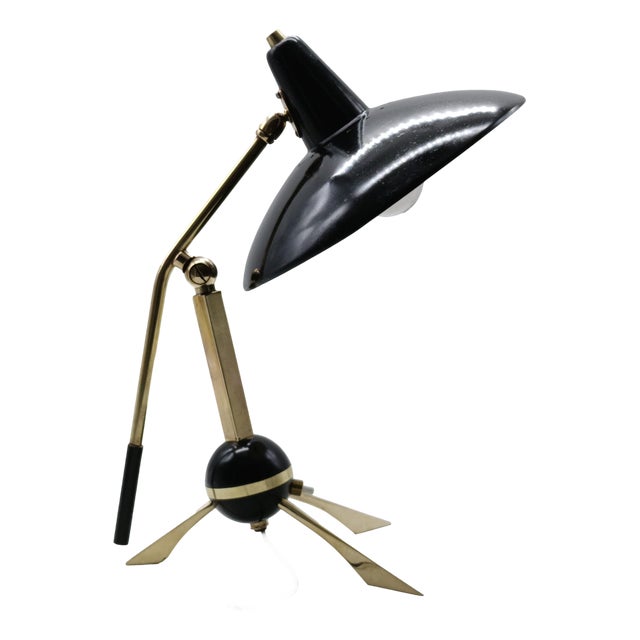 Brass and Black Metal Table Lamp by Gilardi & Barzaghi, Italy, 1950s For Sale