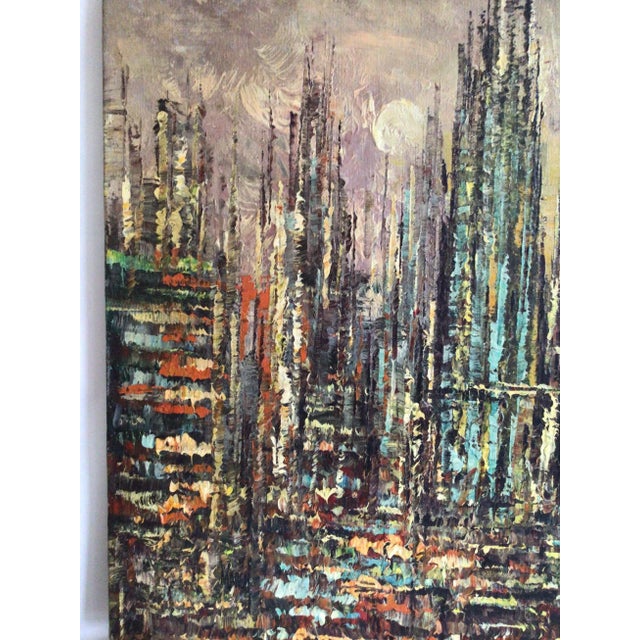 Abstract 1950s Abstract Cityscape Oil Painting on Canvas Painting For Sale - Image 3 of 7