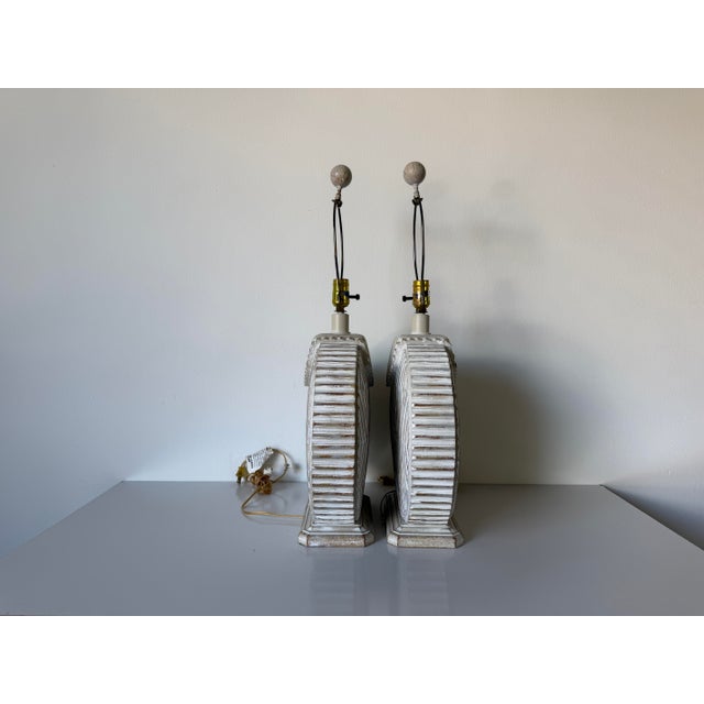 1980’s Vintage Postmodern Geometric Plaster Table Lamps – A Pair For Sale In Miami - Image 6 of 13
