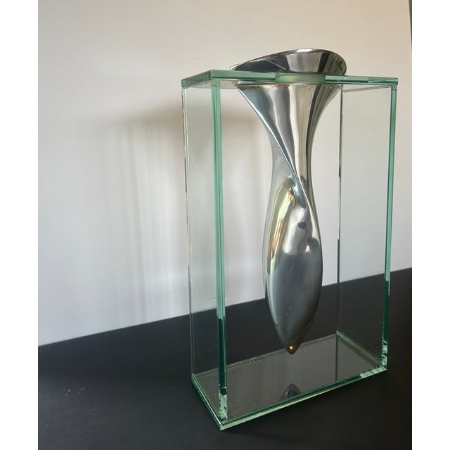 Metal 1980s Lisa Mori “Twisted Tornado” Italian Postmodern Aluminum & Glass Sculptural Vase, 13”h For Sale - Image 7 of 16