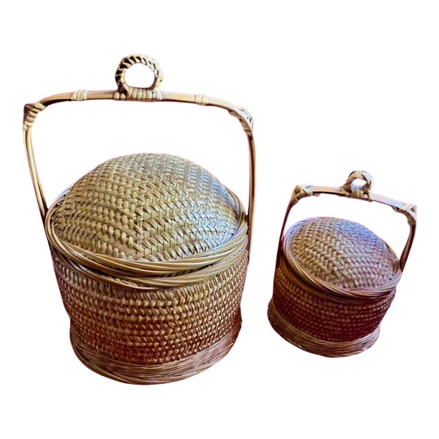 Vintage Set of 1940 Handmade Chinese Wedding Rice Baskets For Sale