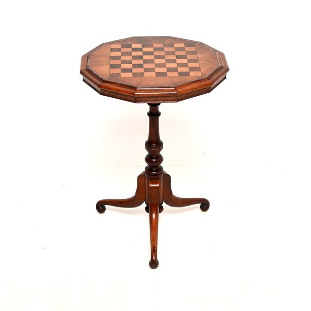 Brown Antique Victorian Inlaid Walnut Chess Table, 1860 For Sale - Image 8 of 8