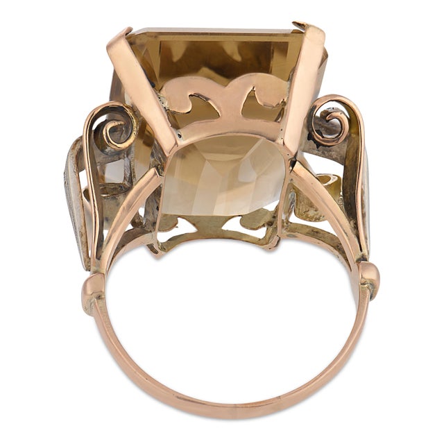 Retro 21.90 Carat Topaz Low-Karat Rose Gold Silver Cocktail Ring, Size 8 For Sale In Los Angeles - Image 6 of 6