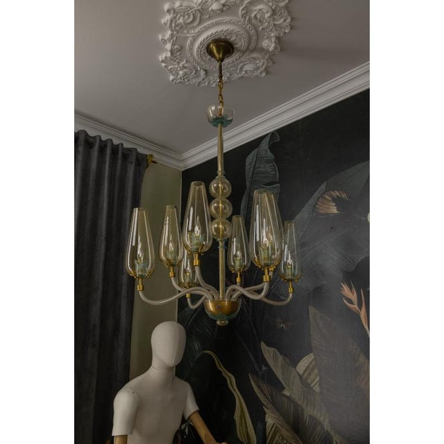 Italian Murano Glass Eight-Light Chandelier with Golden Accents, 1970s For Sale - Image 6 of 18
