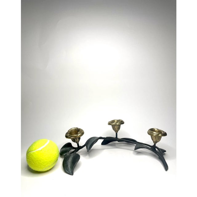 Metal Vintage Art Nouveau Sculptural Floral Pewter & Brass Candleholder For Sale - Image 7 of 11