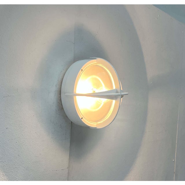Mid-Century Modern Mid-Century Modern Danish Pirat White Metal Outdoor Wall Lamp by Eva and Nils Koppel, Gert Edstrand for Nordisk Solar, 1960s For Sale - Image 3 of 18