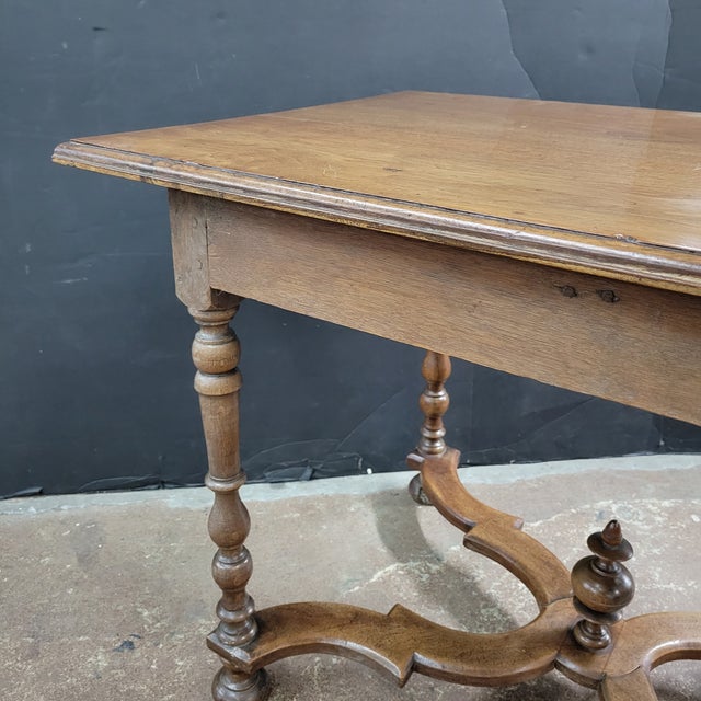 Wood French 19th Century Walnut Side Table With X-Stretcher, Turned Legs & a Drawer For Sale - Image 7 of 18