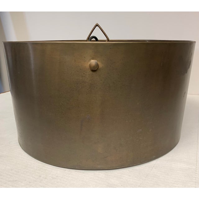 Contemporary Burnished Brass Bronze Metal Drum Hanging Pendant Light For Sale - Image 3 of 12