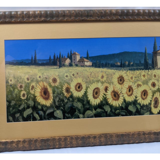 Late 20th Century Large Tuscan Sunflower Panorama Framed & Matted Landscape Print Rustic Italian Countryside For Sale - Image 14 of 17