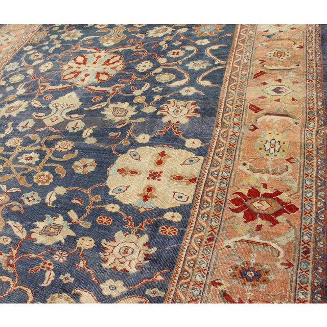 Late 19th Century Antique Sultanabad Ziegler Persian Rug With Purple Blue Background & Soft Coral Border. 8'8" X 11'3" For Sale - Image 5 of 9