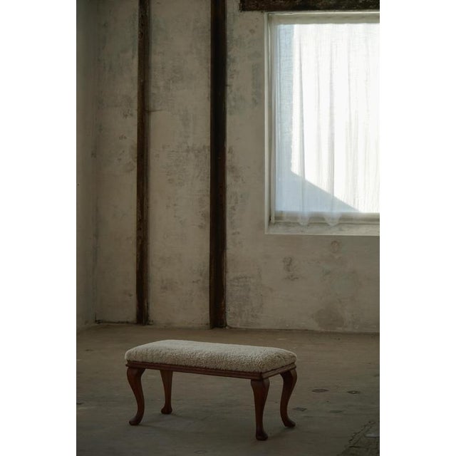 Danish Rococo Style Bench with Cabriole Legs and Lambswool Seat, 1920s For Sale - Image 10 of 18
