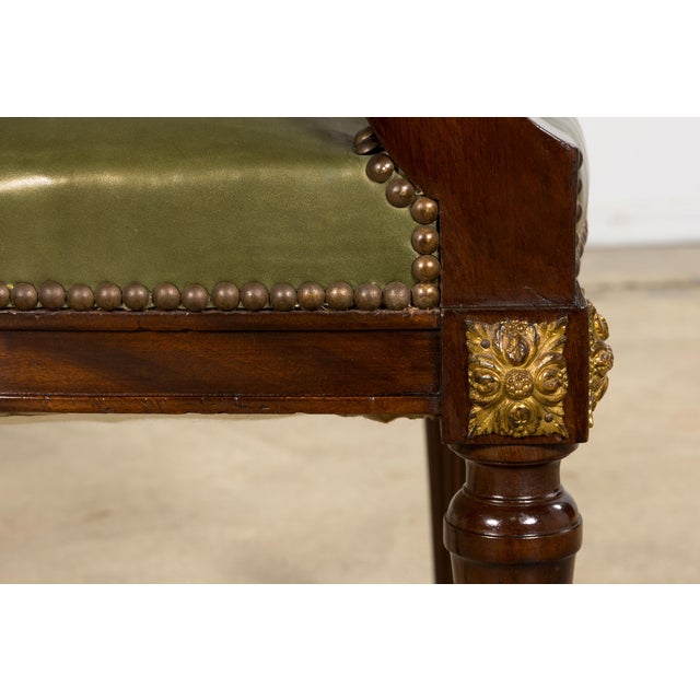 Late 19th Century French Napoleon III Mahogany Desk Chair With Olive Green Leather For Sale - Image 10 of 18