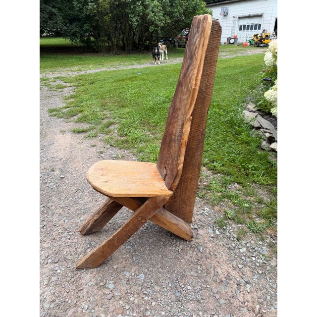 Vintage Primitive Live Edge Slab Stargazer Viking Chair (47x12) For Sale - Image 4 of 18