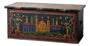Romanian Painted Blanket Chest With Church Motif, c.1900
