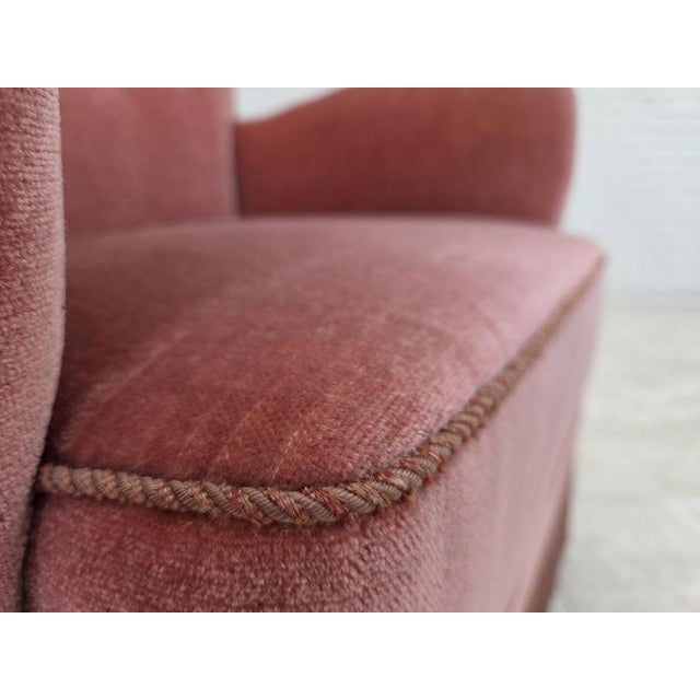 1960s Danish Armchair in Pink Velour and Oak, 1960s For Sale - Image 5 of 18