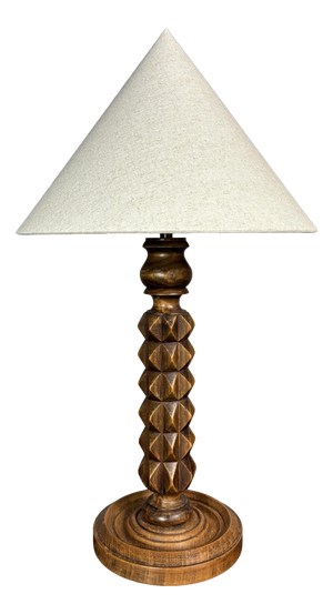 Brutalist French Wood Turned Table Lamp by Charles Dudouyt, 1940s