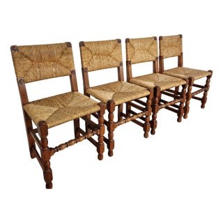 Vintage French Primitive Rush Chairs, 1930s, Set of 4 For Sale